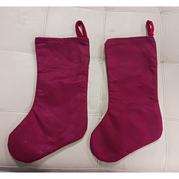 Set of 2 Red Velvet Stockings Christmas Present Christmas Tree - Picture 2 of 5